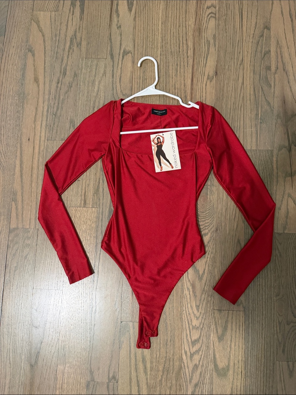 naked wardrobe Red Long-Sleeve Square Neck Bodysuit